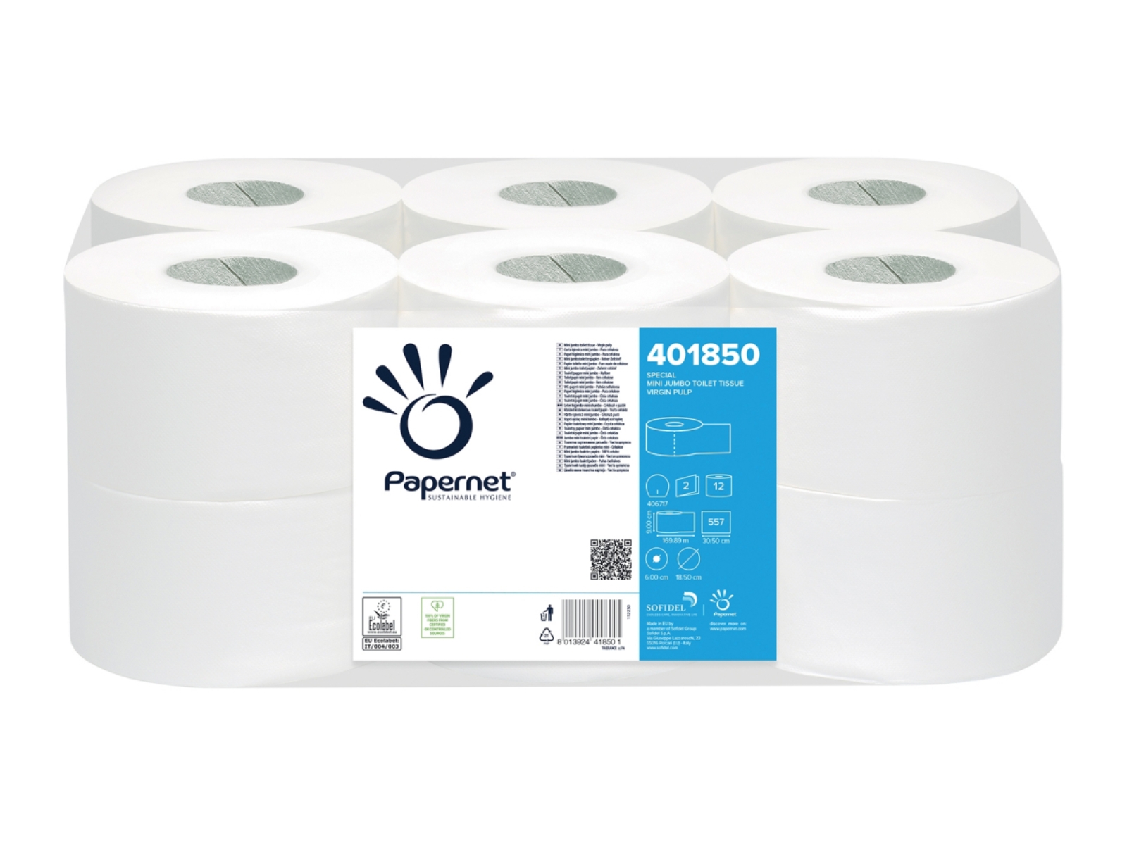 Papier toaletowy Papernet 401850 Jumbo Celuloza 2 warstwy 12 rolek x 170 m